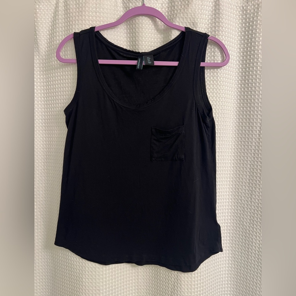Cynthia Rowley Loose Fit Black Rayon Tank Top with Pocket